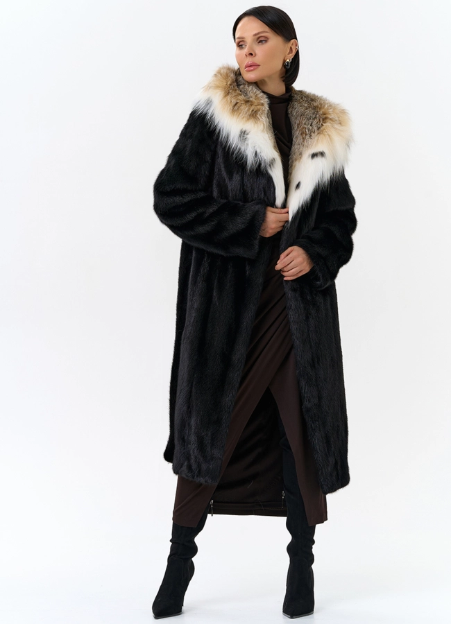 Норковая шуба с рысью в черном цвете модель № 25002 универмаг малина