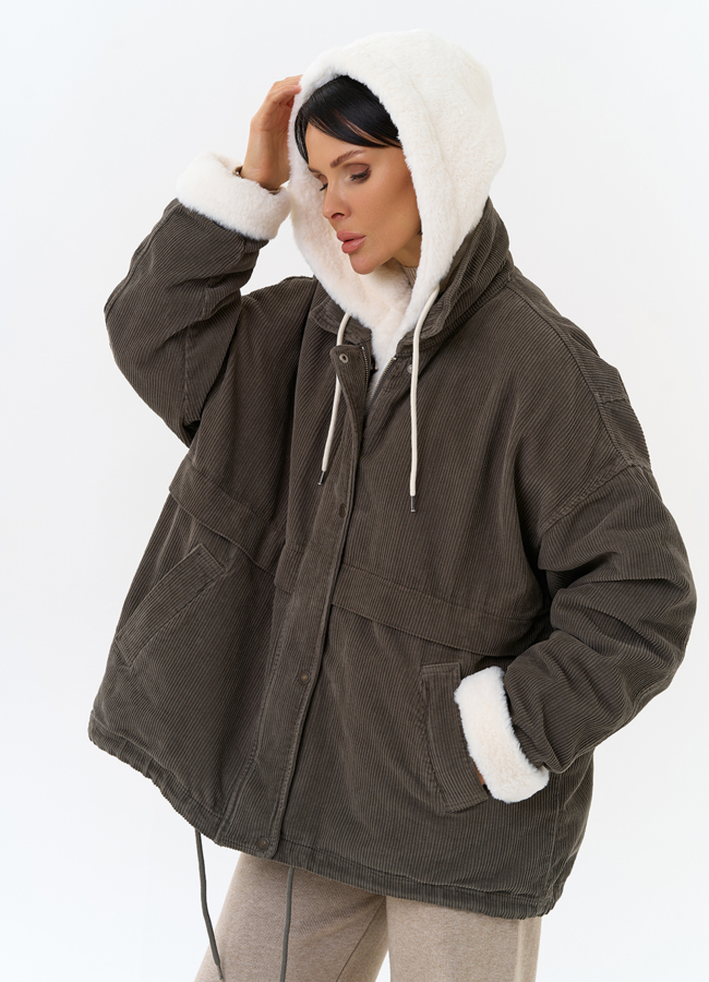 Женская утепленная куртка с отделкой из эко меха модель № 31909 универмаг малина