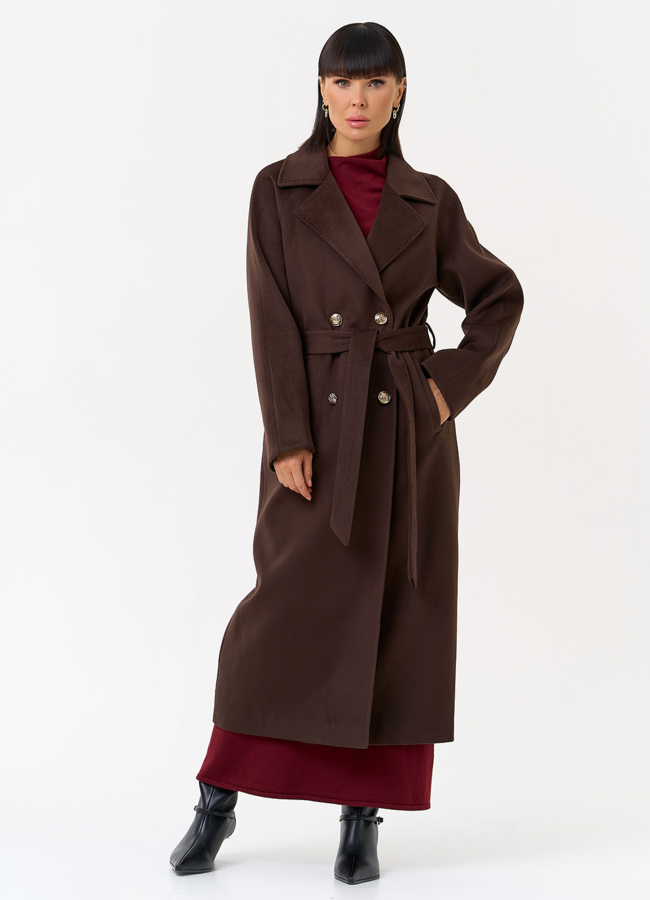 Женское пальто  с акцентными пуговицами модель № 31557 меха малина