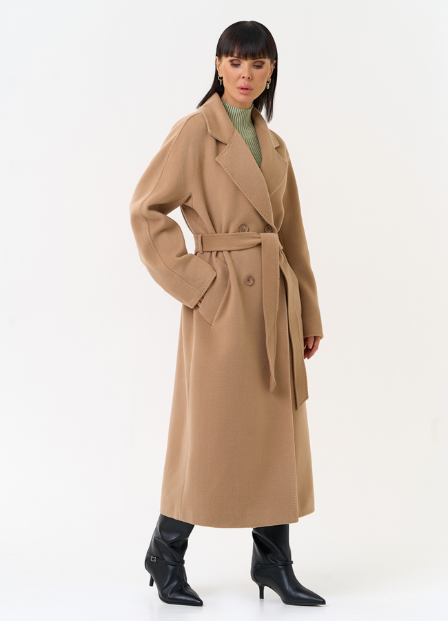 Женское двубортное пальто с поясом модель № 31556 в кредит