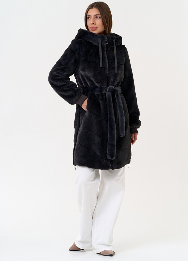 Женская шуба из эко меха с капюшоном модель № 31238 в кредит