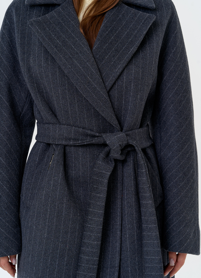 Женское длинное пальто с поясом модель № 31333 универмаг малина