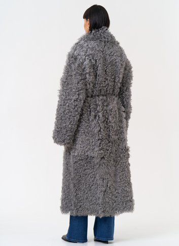 Женская двухсторонняя дубленка с английским воротником