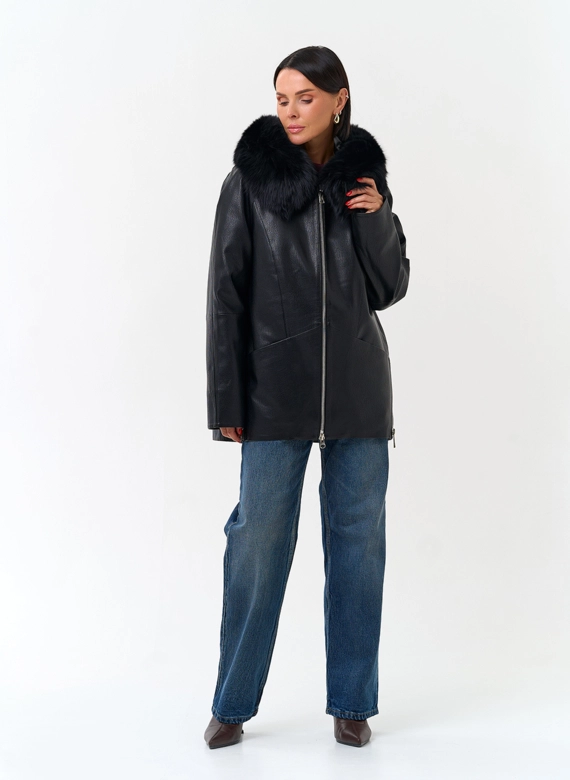 Женская утепленная куртка из эко кожи фото