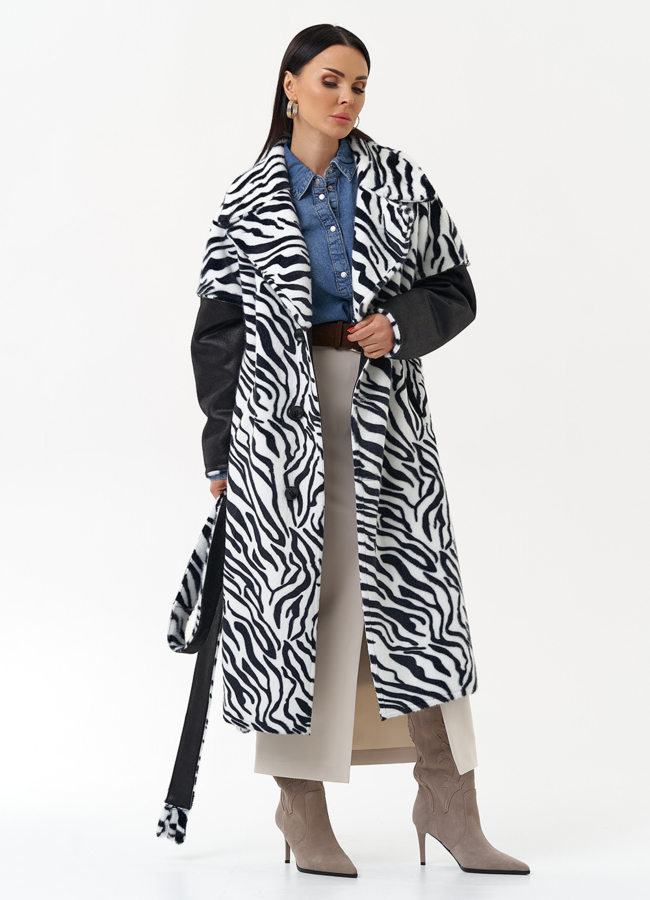 Двухстороннее пальто из эко замши с английским воротником модель № 29978 универмаг малина