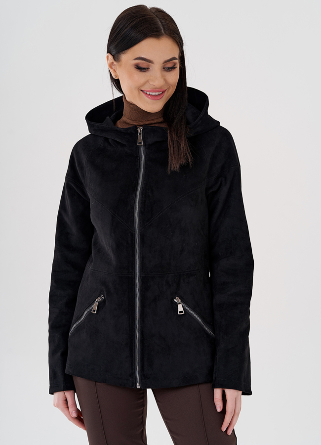 Куртка из эко замши с капюшоном модель № 24104 универмаг малина