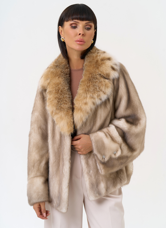 Куртка из меха норки с английским воротником из меха рыси