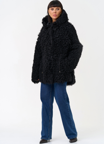 Женская двухсторонняя дубленка с капюшоном