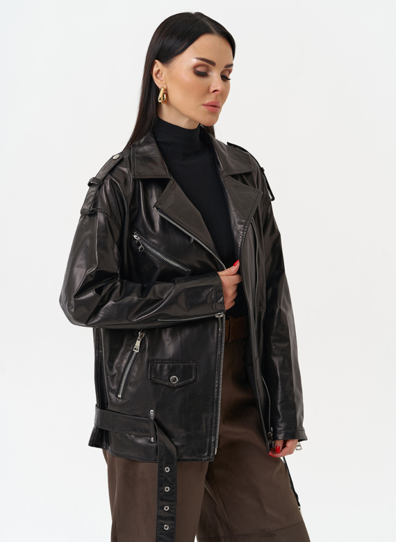 Удлиненная кожаная куртка-косуха