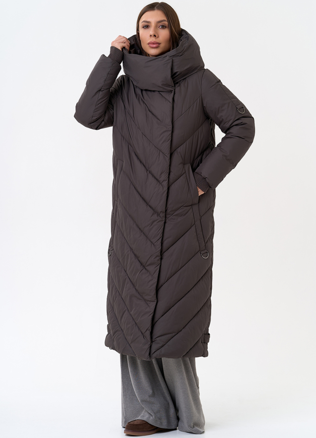 Женский длинный пуховик с капюшоном модель № 31394 универмаг малина