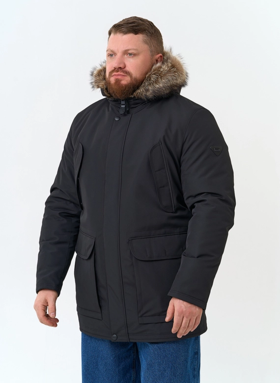 Полупальто с капюшоном из меха енота фото