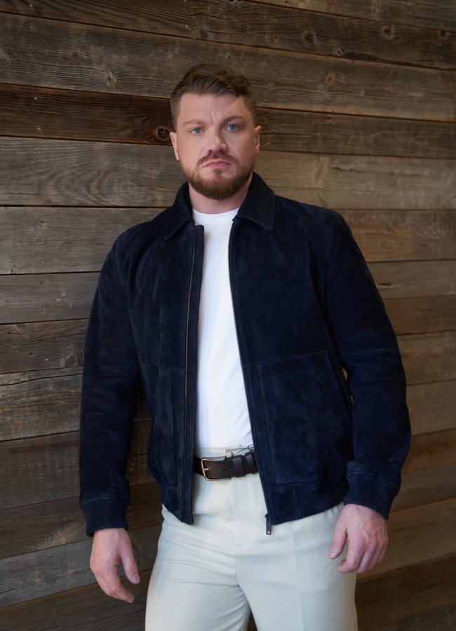 фото Мужская куртка бомбер из натуральной замши модель № 30065