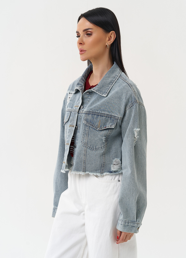 Женская укороченная джинсовая куртка модель № 30408 в рассрочку