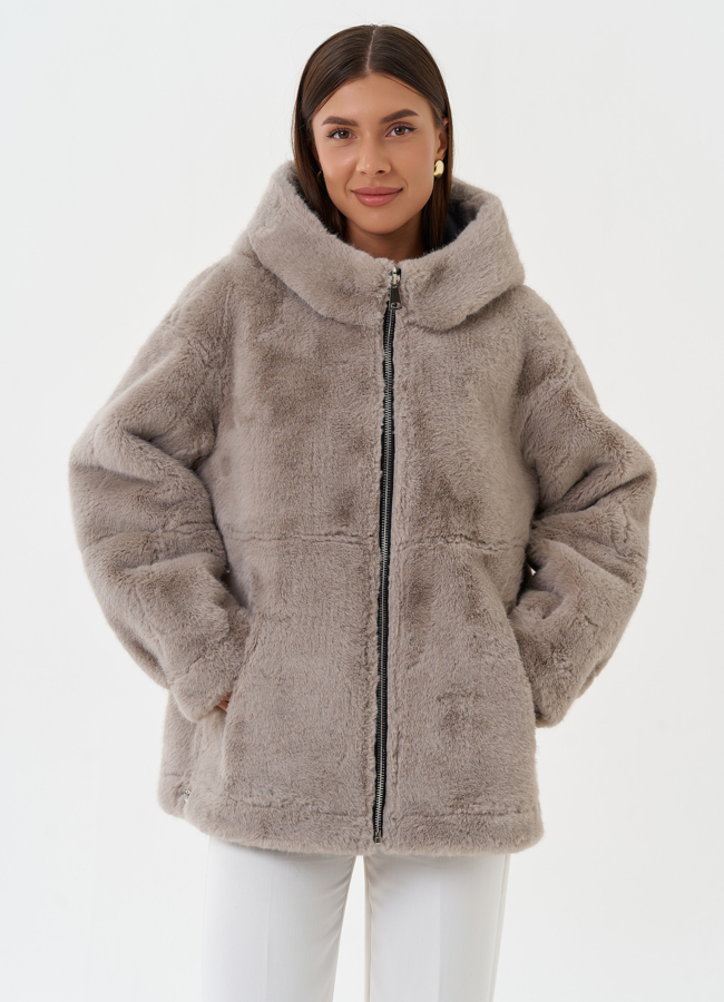 Женская эко дубленка с капюшоном модель № 27760 универмаг малина