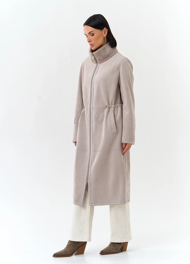 Светлая дубленка из эко замши модель № 32692 универмаг малина