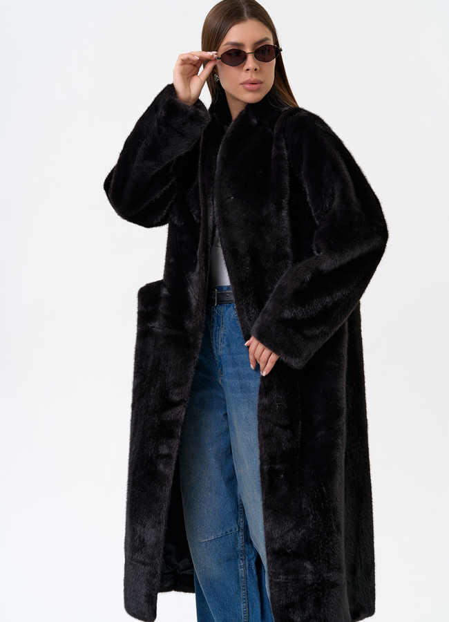 Женское пальто из эко меха с воротником шаль модель № 31255 универмаг малина