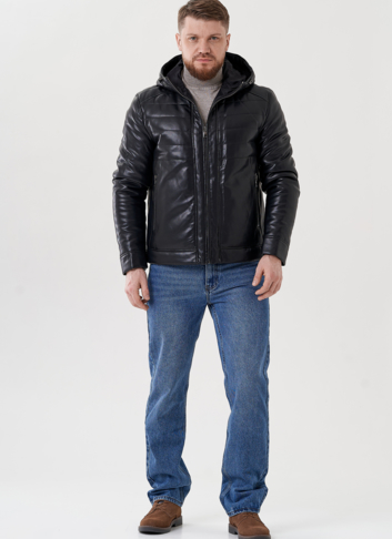 Мужская куртка из эко кожи с капюшоном 