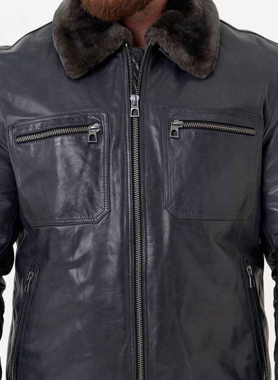 Куртка из натуральной кожи с отделкой из овчины