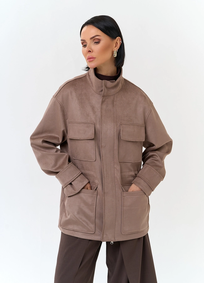 Женская куртка парка из эко замши  модель № 32734 меха малина