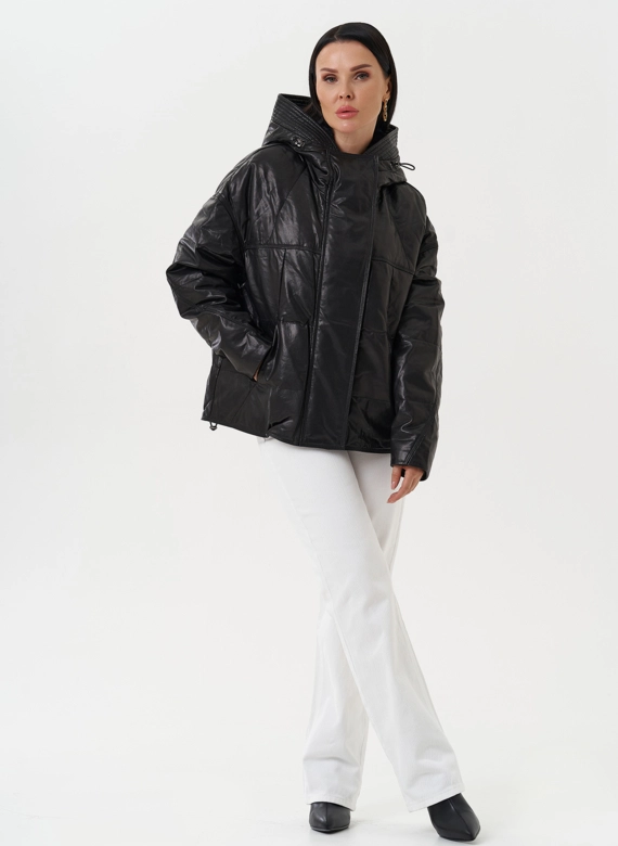 Утепленная куртка из натуральной кожи с капюшоном