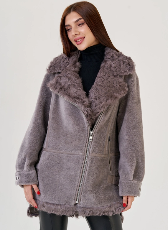 Женская куртка "косуха" из искусственного меха фото