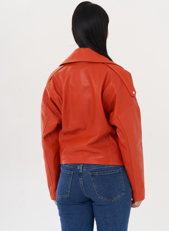 Кожаная куртка "косуха" оранжевого цвета