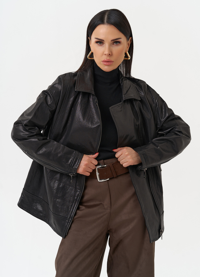 Женская косуха оверсайз черного цвета модель № 29989 универмаг малина